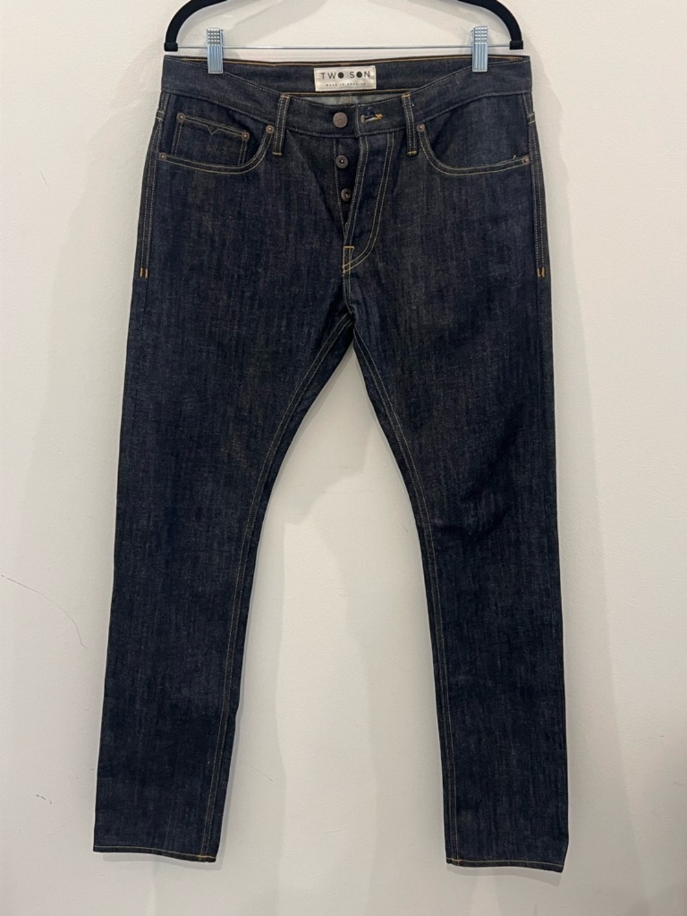 Two Son Cone Mills Selvage Denim Jeans Made in USA Size 32 Raw Dark Wash
